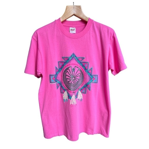 Vintage Pink Anvil Brand Women’s Dreamcatcher Feather Southwest TShirt, Large - Picture 1 of 8